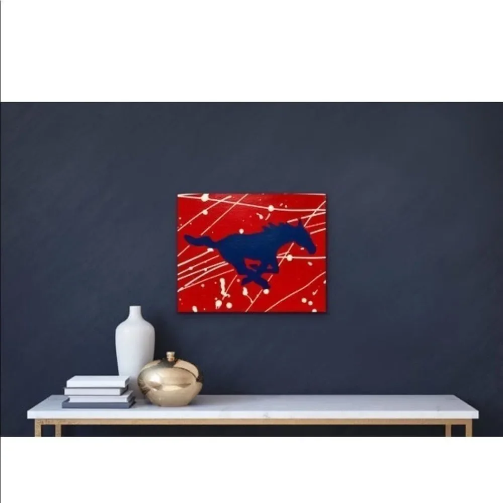 Hand painted SMU Mustang painting 8 x 10
